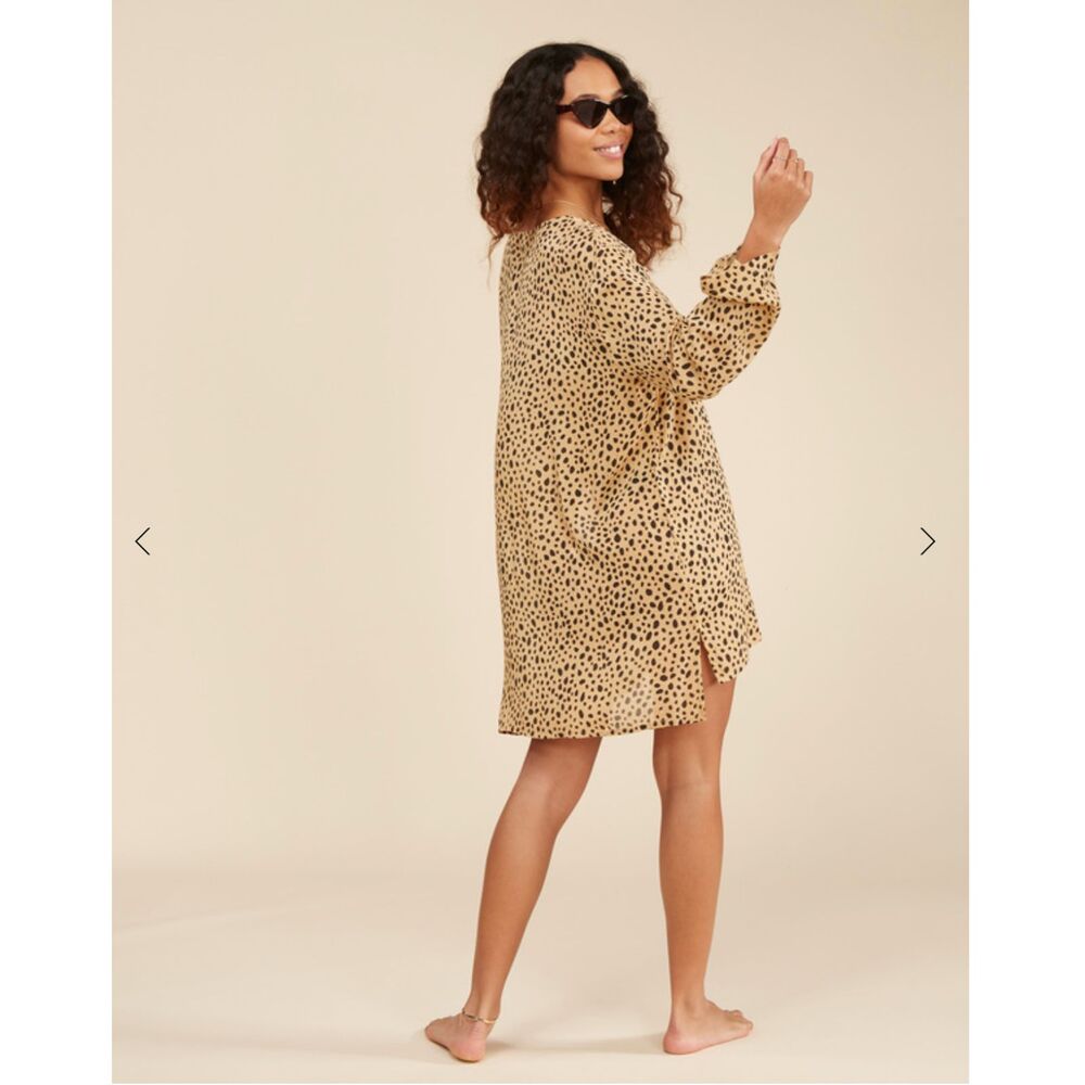 Billabong Semi-Sheer Cheetah Print Blue Skies Beach Lace Up Swim Coverup M - Picture 2 of 15